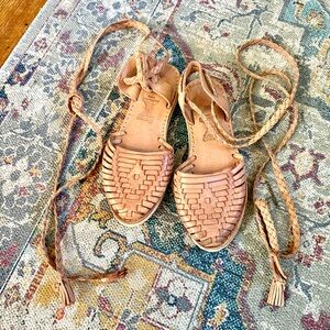 Braided Leather Huarache Sandals - Tan